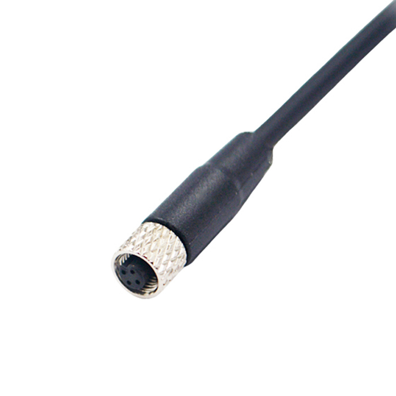 M5 3pins A code female straight cable,unshielded,PVC,-40°C~+105°C,26AWG 0.14mm²,brass with nickel plated screw